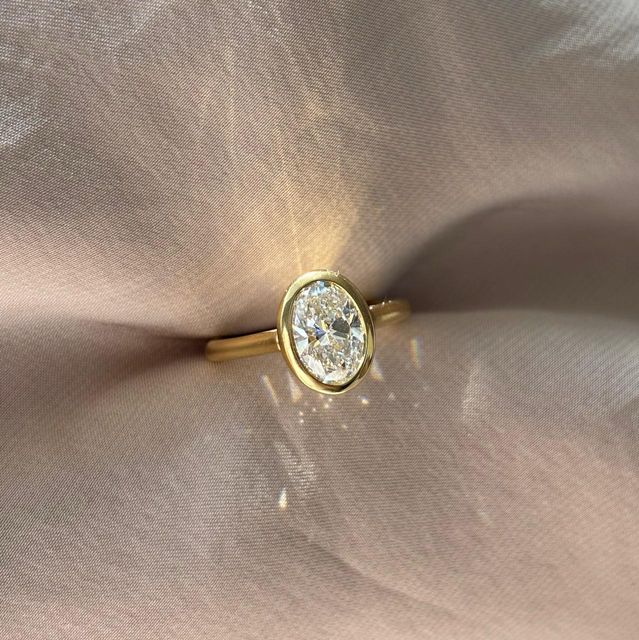 1.50 Carat Lab Grown Oval Diamond Bezel Engagement Ring in Yellow Gold - Georgia