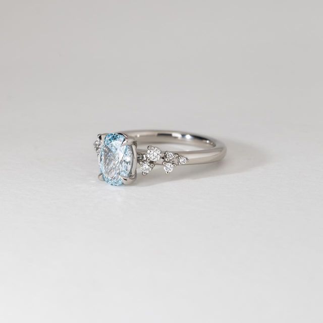 1.50 Carat Lab Grown Oval Blue Diamond Cluster Engagement Ring in Platinum - Morning Star