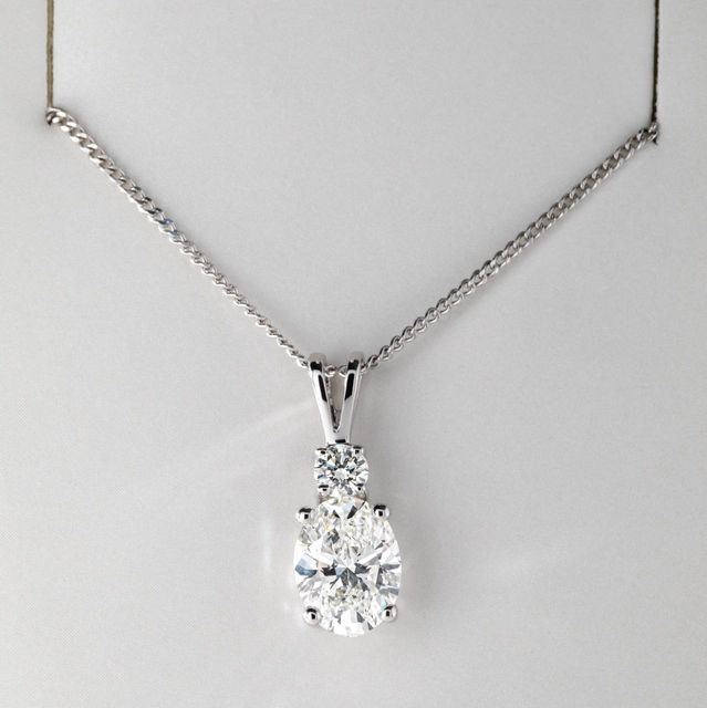 1.10 Carat Lab Grown Oval Diamond Drop Pendant in 18k White Gold