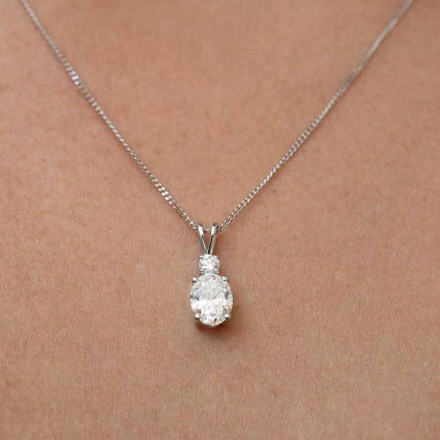 1.10 Carat Lab Grown Oval Diamond Drop Pendant in 18k White Gold