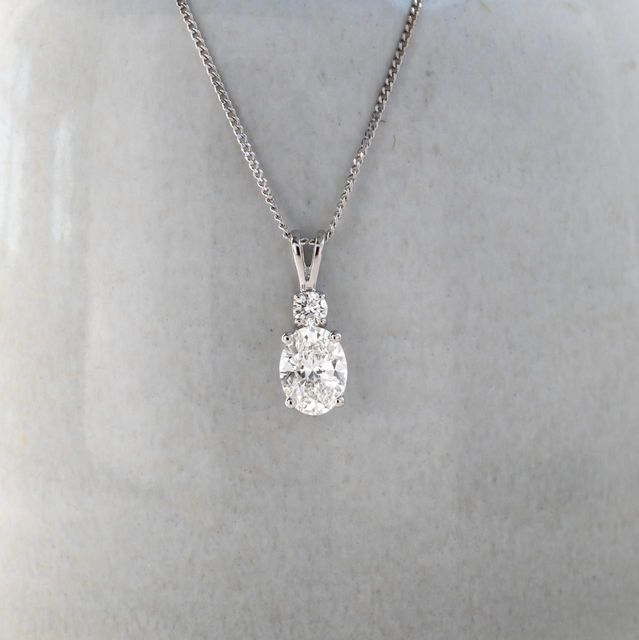 1.10 Carat Lab Grown Oval Diamond Drop Pendant in 18k White Gold