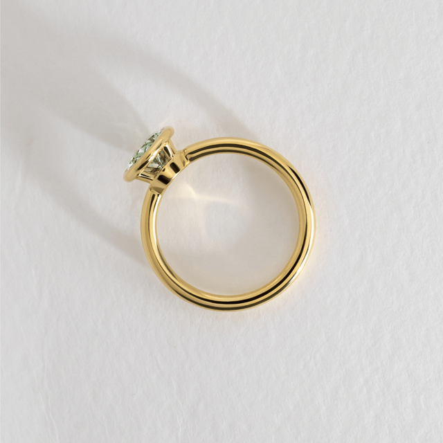 1.60 Carat Lab Grown Oval Green Diamond Bezel Set Engagement Ring in Yellow Gold - Chloe