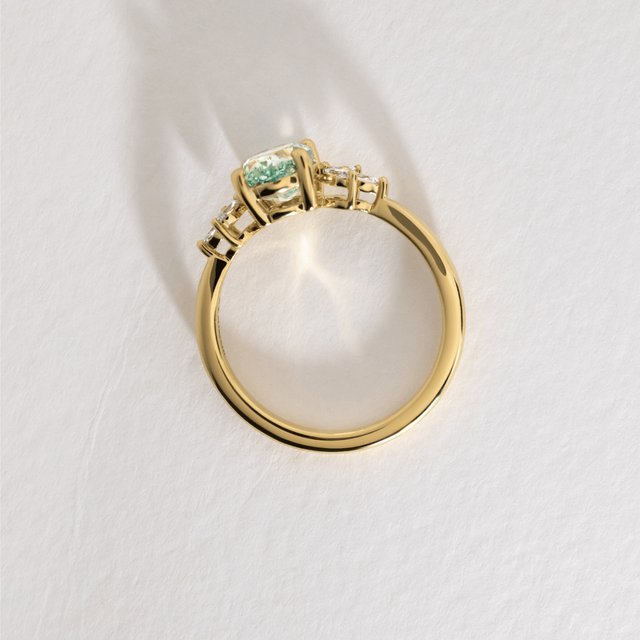 2 Carat Lab Grown Oval Green Diamond Cluster Engagement Ring in Yellow Gold - Adriana