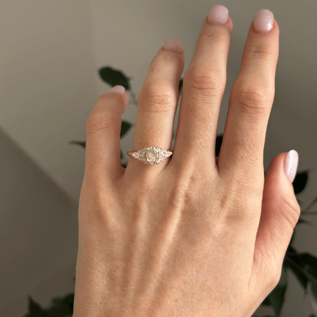 1 Carat Lab Grown Oval Green Diamond Cluster Engagement Ring in Yellow Gold - Lucia