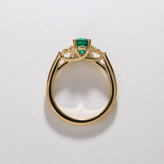 0.82 Carat Natural Oval Green Emerald Cluster Engagement Ring in Yellow Gold - Isabella
