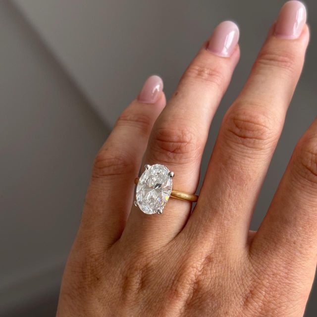 5.50 Carat Lab Grown Oval Diamond Hidden Halo Engagement Ring in Two Tone - Juliette
