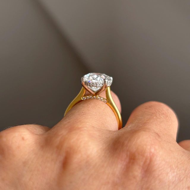 5.50 Carat Lab Grown Oval Diamond Hidden Halo Engagement Ring in Two Tone - Juliette