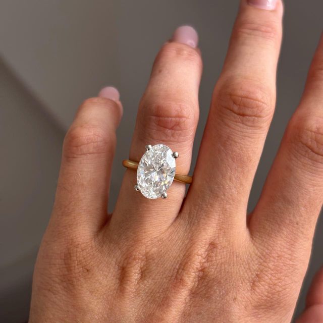 5.50 Carat Lab Grown Oval Diamond Hidden Halo Engagement Ring in Two Tone - Juliette