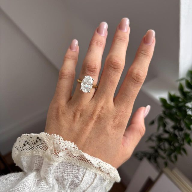 5.50 Carat Lab Grown Oval Diamond Hidden Halo Engagement Ring in Two Tone - Juliette