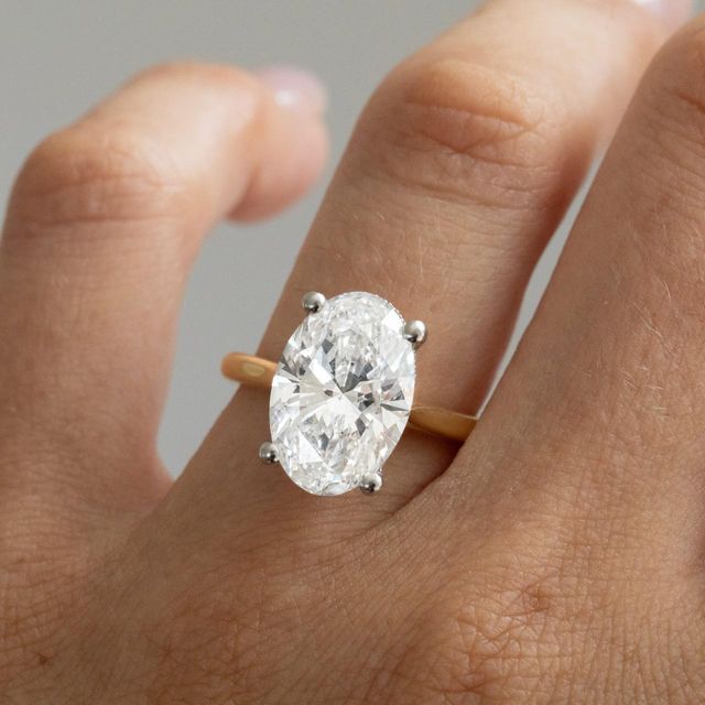 5.50 Carat Lab Grown Oval Diamond Hidden Halo Engagement Ring in Two Tone - Juliette