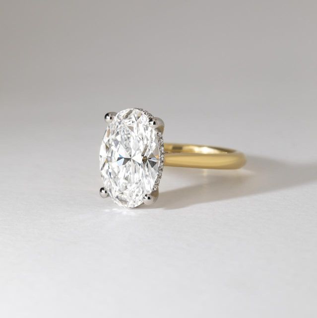 5.50 Carat Lab Grown Oval Diamond Hidden Halo Engagement Ring in Two Tone - Juliette