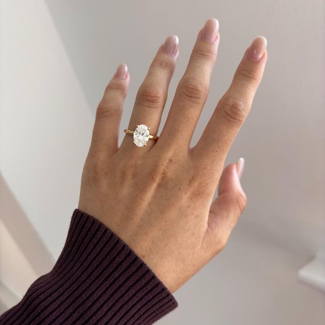 3 Carat Lab Grown Oval Diamond Hidden Halo Engagement Ring in Yellow Gold - Kate