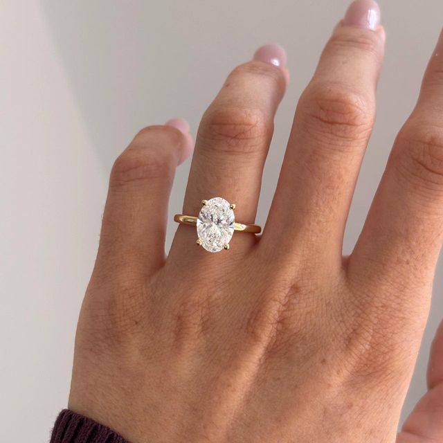 3 Carat Lab Grown Oval Diamond Hidden Halo Engagement Ring in Yellow Gold - Kate
