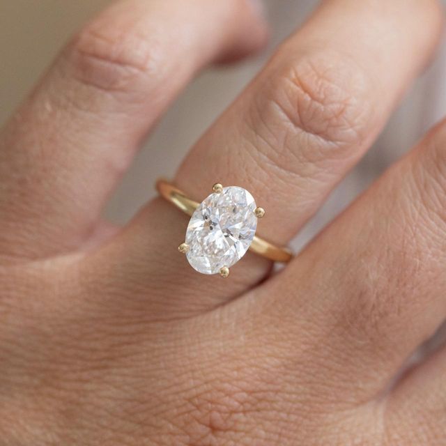 3 Carat Lab Grown Oval Diamond Hidden Halo Engagement Ring in Yellow Gold - Kate