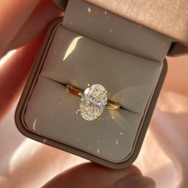 3 Carat Lab Grown Oval Diamond Hidden Halo Engagement Ring in Yellow Gold - Kate