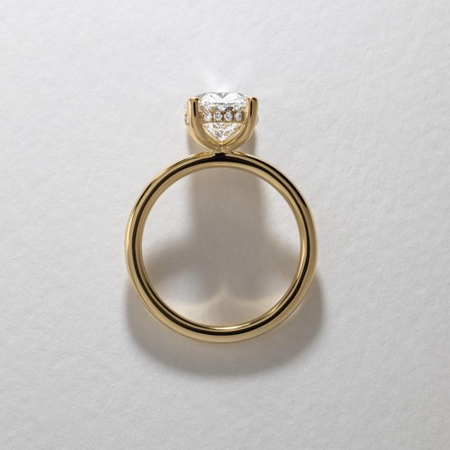 3 Carat Lab Grown Oval Diamond Hidden Halo Engagement Ring in Yellow Gold - Kate