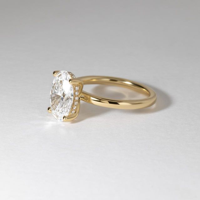 3 Carat Lab Grown Oval Diamond Hidden Halo Engagement Ring in Yellow Gold - Kate