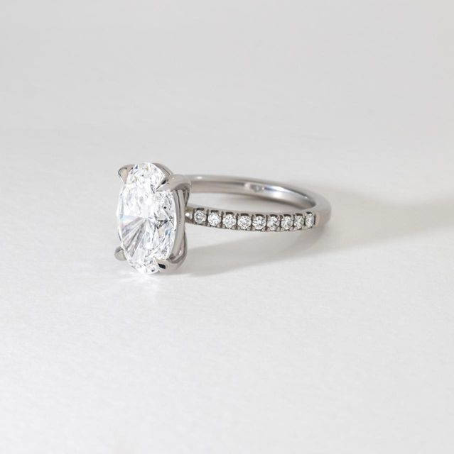 4 Carat Lab Grown Oval Diamond Pavé Engagement Ring in Platinum - Jessica