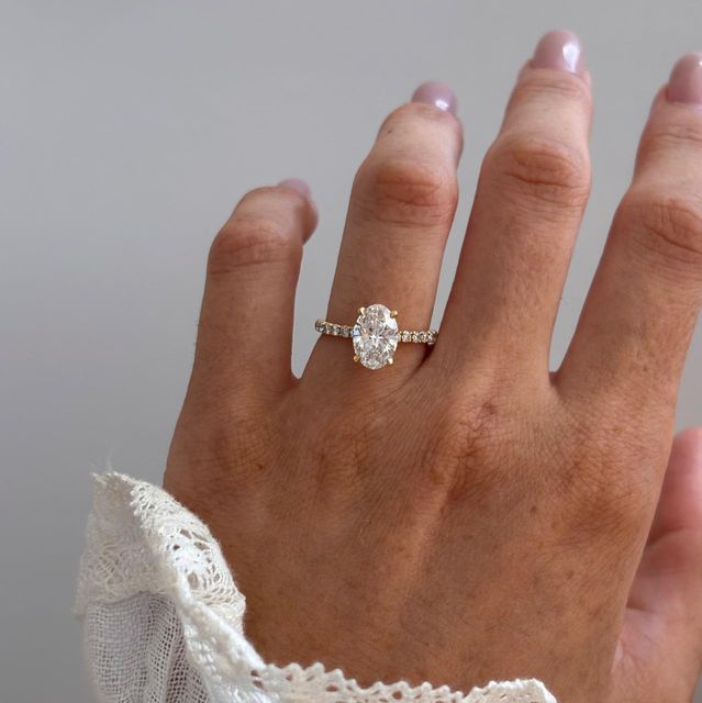 1.80 Carat Lab Grown Oval Diamond Pavé Engagement Ring in Yellow Gold - Jessica