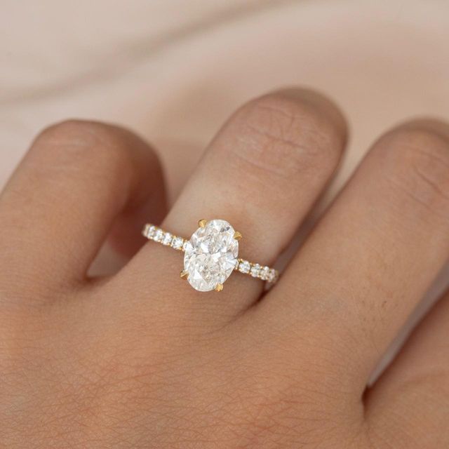 1.80 Carat Lab Grown Oval Diamond Pavé Engagement Ring in Yellow Gold - Jessica