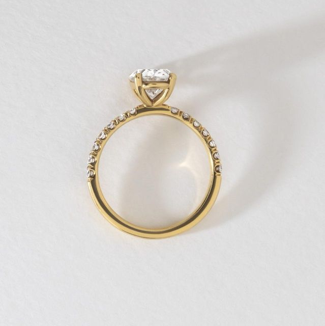 1.80 Carat Lab Grown Oval Diamond Pavé Engagement Ring in Yellow Gold - Jessica