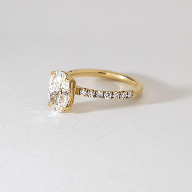 1.80 Carat Lab Grown Oval Diamond Pavé Engagement Ring in Yellow Gold - Jessica