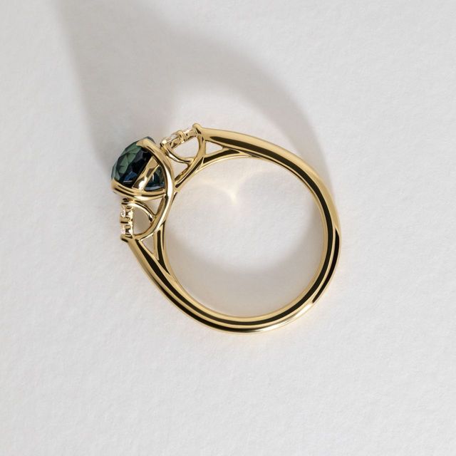 3.07 Carat Natural Oval Teal Sapphire Cluster Engagement Ring in Yellow Gold - Isabella