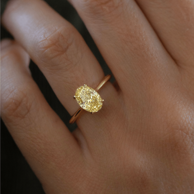 2.10 Carat Lab Grown Oval Yellow Diamond Solitaire Engagement Ring in Yellow Gold - Aerin