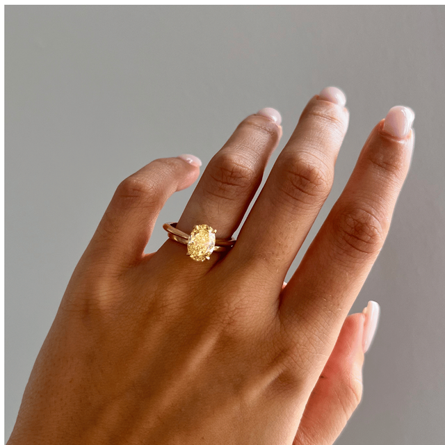 2.10 Carat Lab Grown Oval Yellow Diamond Solitaire Engagement Ring in Yellow Gold - Aerin