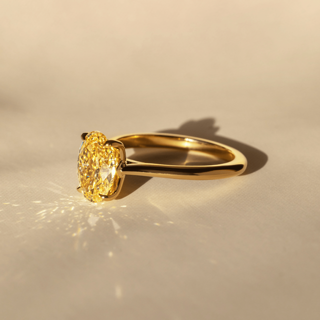 2.10 Carat Lab Grown Oval Yellow Diamond Solitaire Engagement Ring in Yellow Gold - Aerin