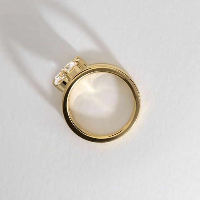 1.90 Carat Lab Grown Pear Diamond Double Split Band Bespoke Engagement Ring in Yellow Gold