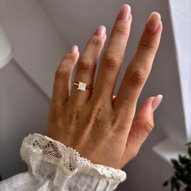 1.20 Carat Lab Grown Princess Cut Diamond Solitaire Engagement Ring in Yellow Gold - Jessie