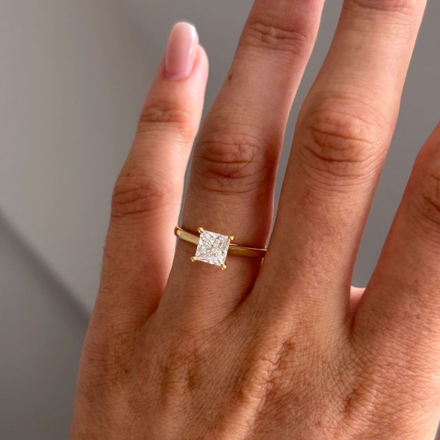 1.20 Carat Lab Grown Princess Cut Diamond Solitaire Engagement Ring in Yellow Gold - Jessie