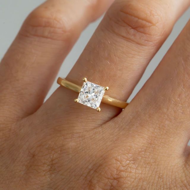 1.20 Carat Lab Grown Princess Cut Diamond Solitaire Engagement Ring in Yellow Gold - Jessie