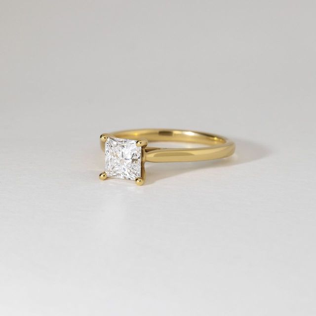 1.20 Carat Lab Grown Princess Cut Diamond Solitaire Engagement Ring in Yellow Gold - Jessie