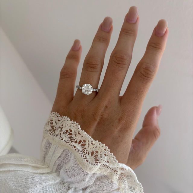 2.50 Carat Lab Grown Round Diamond Pavé Band Engagement Ring in Platinum - Laila