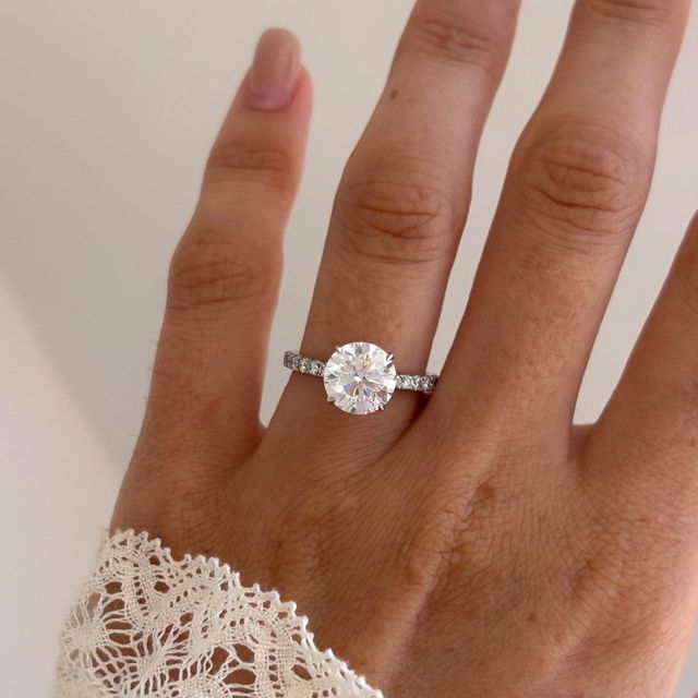 2.50 Carat Lab Grown Round Diamond Pavé Band Engagement Ring in Platinum - Laila