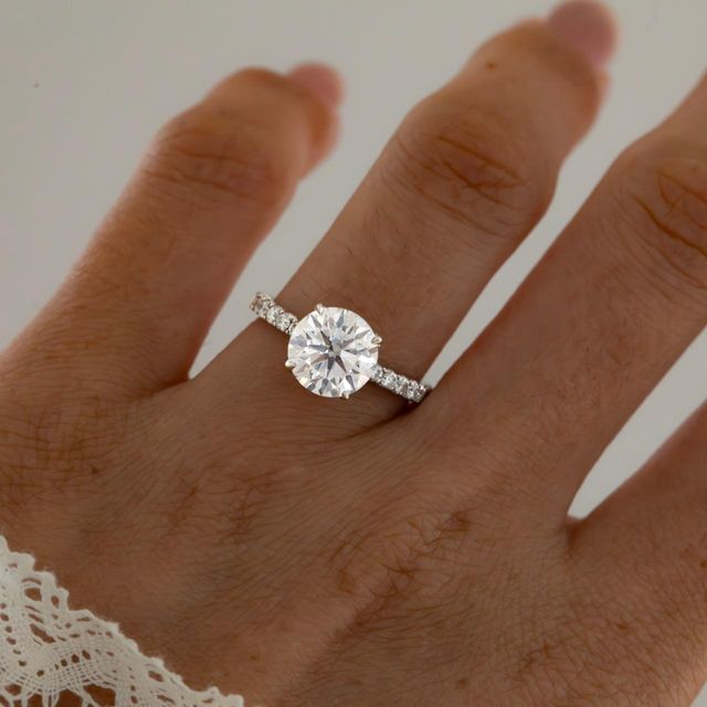 2.50 Carat Lab Grown Round Diamond Pavé Band Engagement Ring in Platinum - Laila