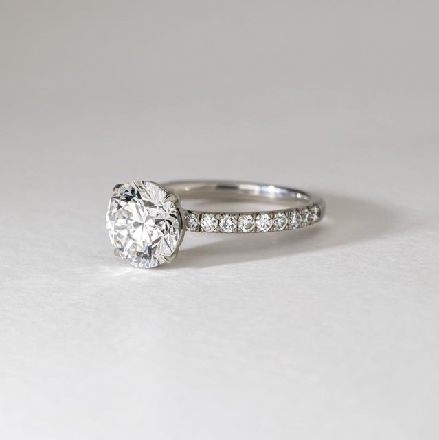 2.50 Carat Lab Grown Round Diamond Pavé Band Engagement Ring in Platinum - Laila