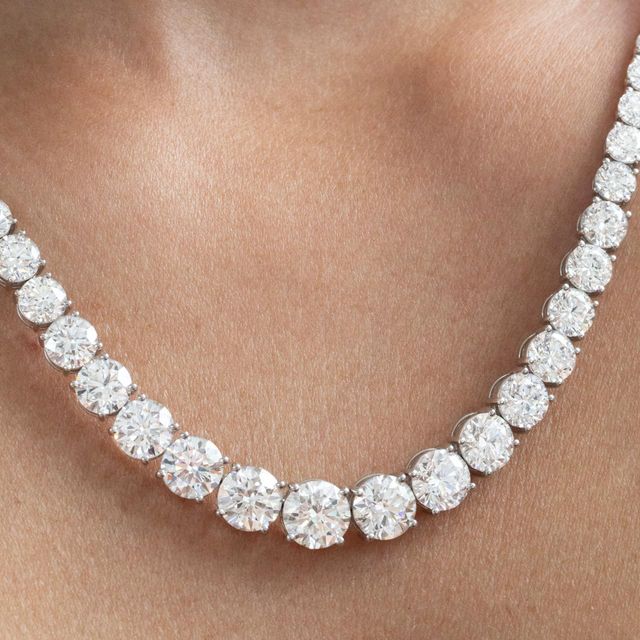 55 Carat Lab Grown Round Diamond Graduated Line Necklace in 9K White Gold