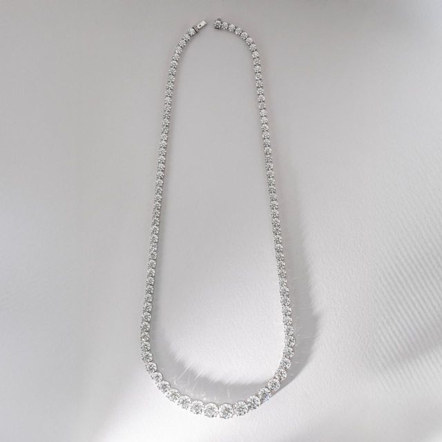 55 Carat Lab Grown Round Diamond Graduated Line Necklace in 9K White Gold