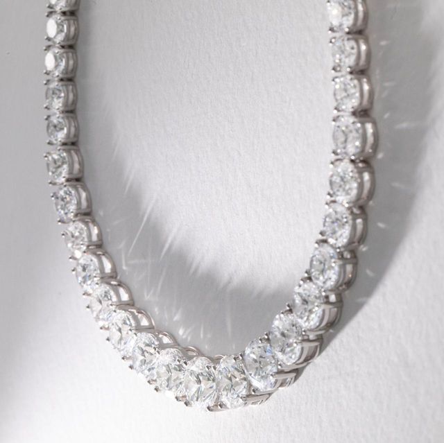 55 Carat Lab Grown Round Diamond Graduated Line Necklace in 9K White Gold