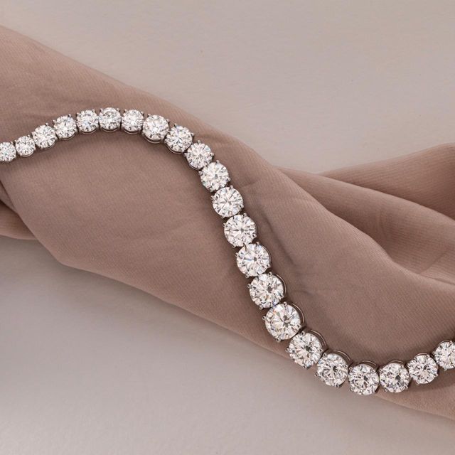 55 Carat Lab Grown Round Diamond Graduated Line Necklace in 9K White Gold