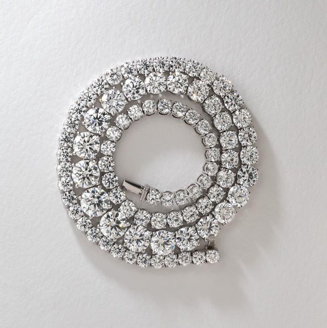 55 Carat Lab Grown Round Diamond Graduated Line Necklace in 9K White Gold