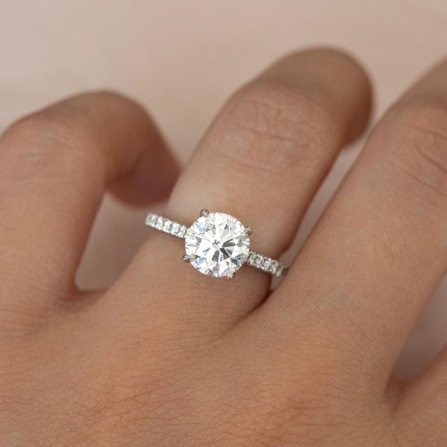 2 Carat Lab Grown Round Diamond Pavé Engagement Ring in Platinum - Chitra