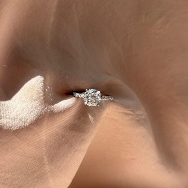 2 Carat Lab Grown Round Diamond Pavé Engagement Ring in Platinum - Chitra
