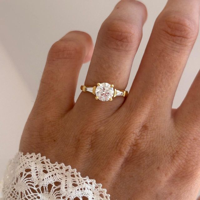 1.20 Carat Lab Grown Round Diamond Trilogy Engagement Ring in Yellow Gold - Kenzo