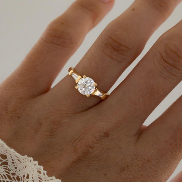 1.20 Carat Lab Grown Round Diamond Trilogy Engagement Ring in Yellow Gold - Kenzo