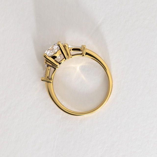 1.20 Carat Lab Grown Round Diamond Trilogy Engagement Ring in Yellow Gold - Kenzo
