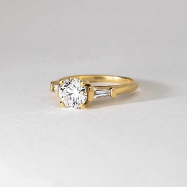 1.20 Carat Lab Grown Round Diamond Trilogy Engagement Ring in Yellow Gold - Kenzo
